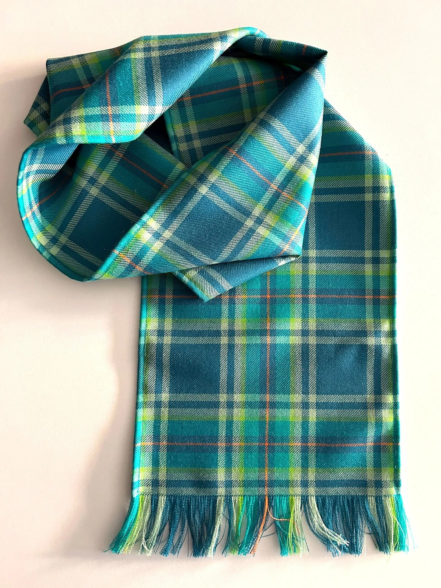 wool tartan scarf green and orange