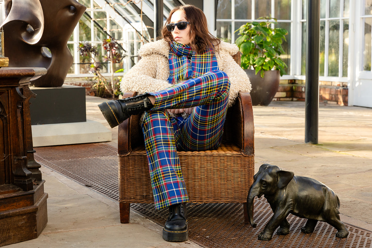 South Africa tartan trousers and scarf on young woman