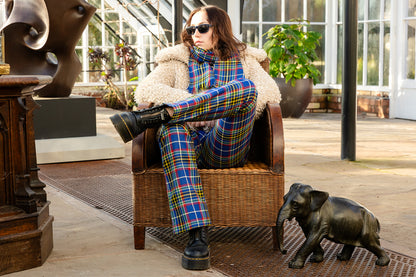 South Africa tartan trousers and scarf on young woman