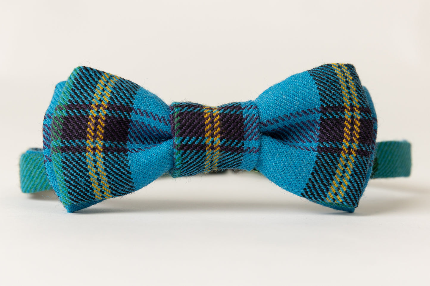 Scottish tartan bow tie close up woven fabric detail