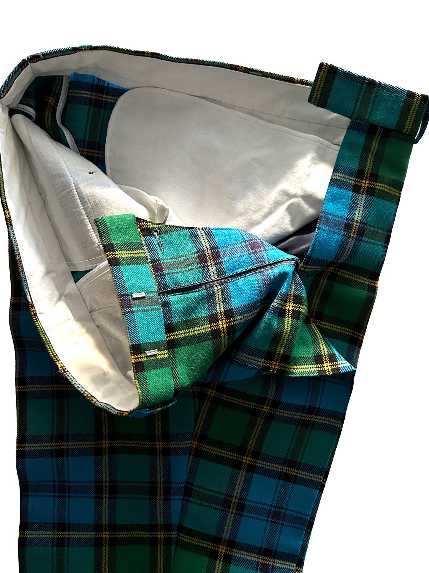 Berwickshire Tartan Trousers - open to reveal the inside.