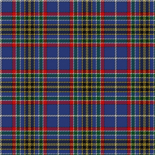 A square of South Africa tartan fabric with blue, yellow, red, green and white yarn