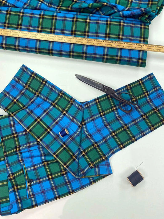 Close up of tartan trews woven fabric detail