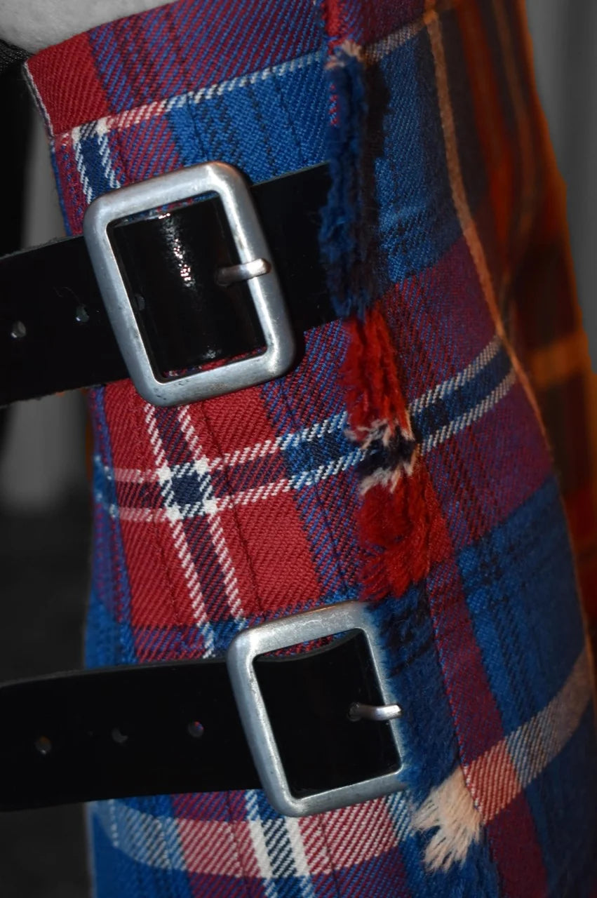 Close up of waistband and finish on tartan kilt