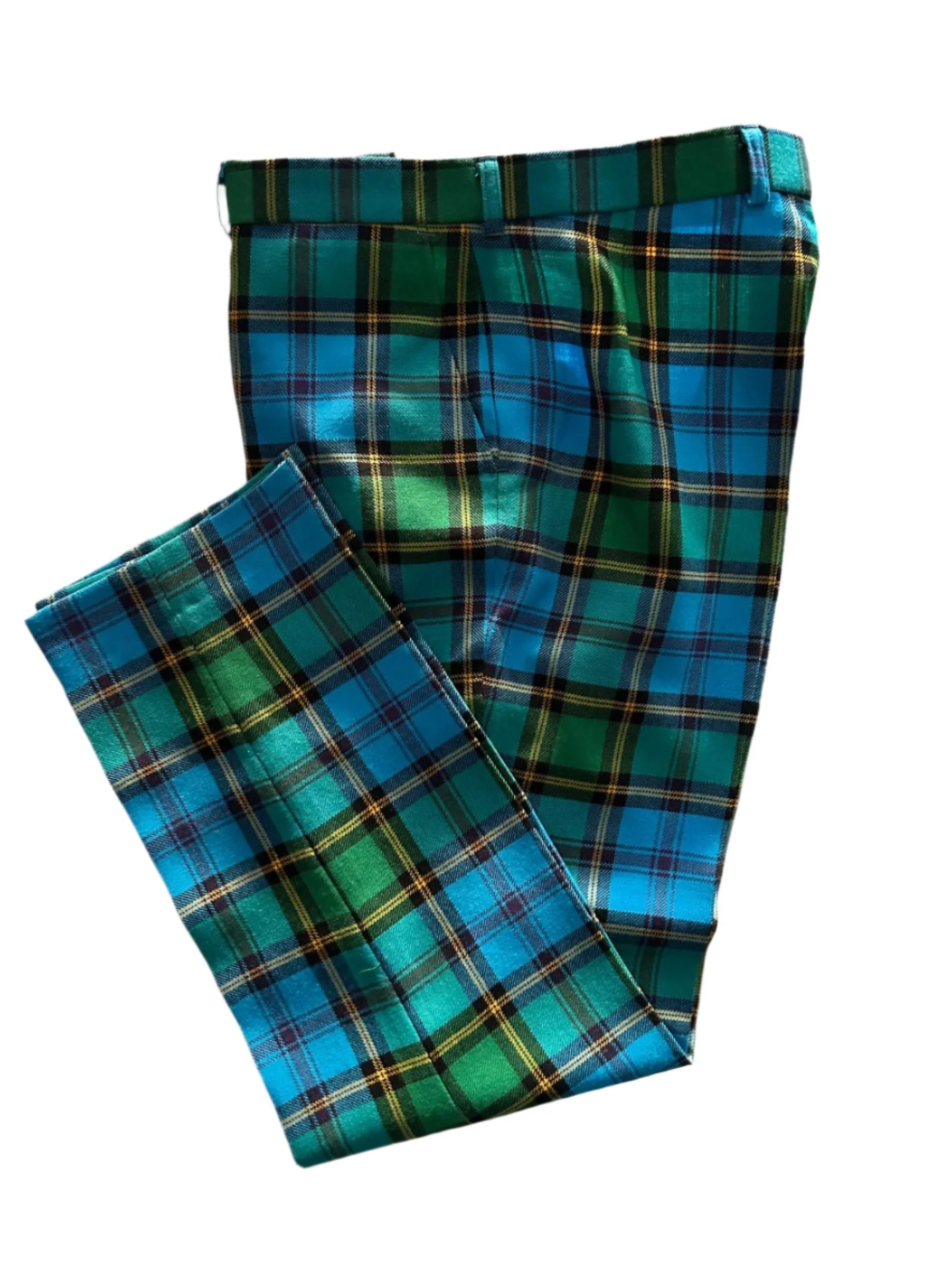 Made to measure tartan trousers side view fit