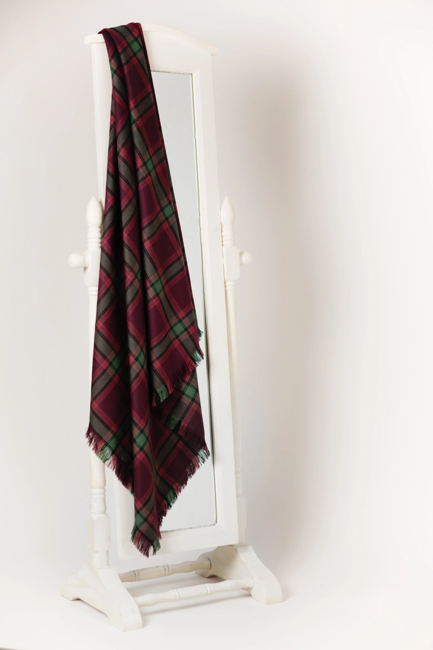 large Scottish tartan wrap with purple and green pattern