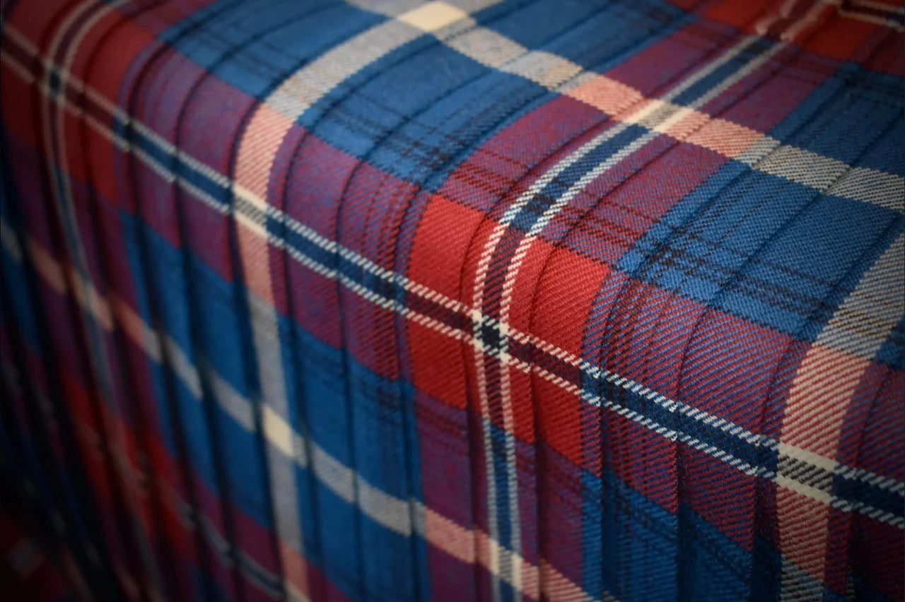 Detail of pleats on handmade Norwegian tartan kilt